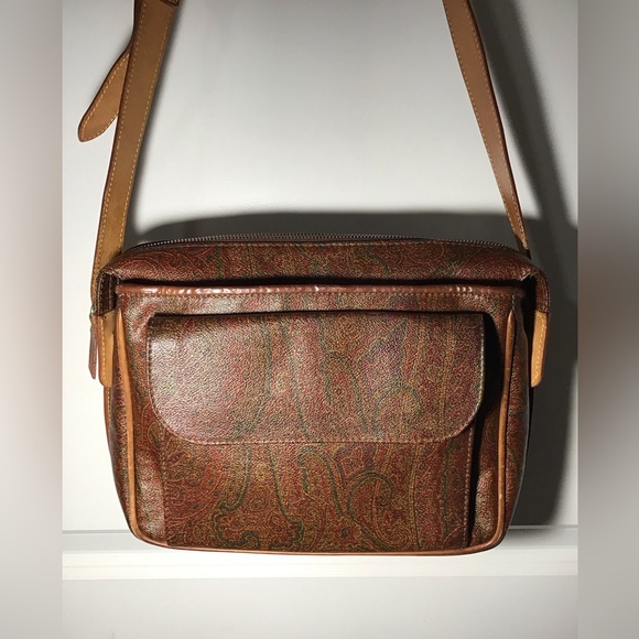 Etro Milano Handbags - Etro Milano Paisley-Patterned Brown Crossbody Bag with Tan Strap Italian Luxury